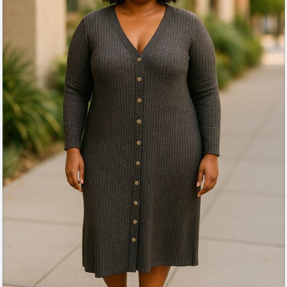 Alison Andrews Cardigan Dress Plus Size 3X Longline Ribbed Metallic - Picture 7 of 7